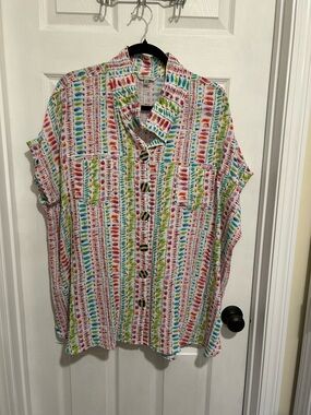 John Mark Multicolor Striped Button-Up Blouse